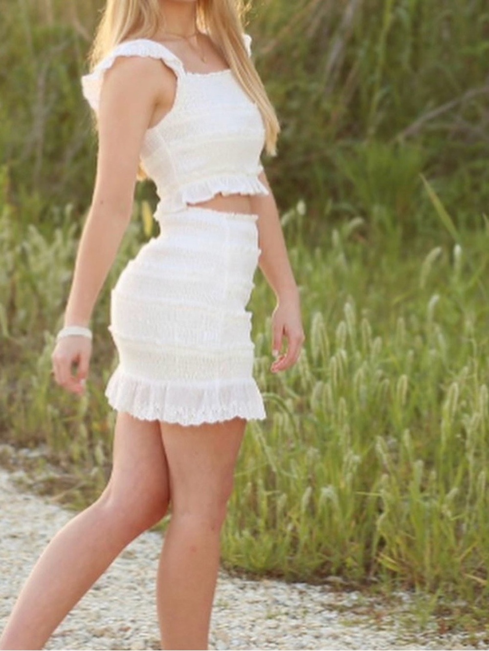 White Eyelet Ruffle Two-Piece Set - Picture 5 of 6